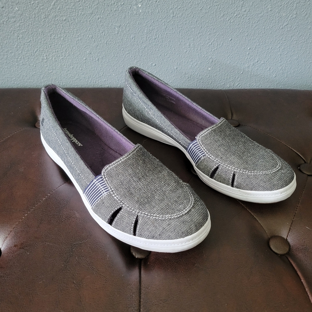 Grasshoppers Memory Deluxe Women's gray slip-ons with cutouts